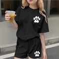 thumbnail image 2 of Kilaqueen Teen Girl Cute Paw Print Summer 2 Piece Outfits Loose Crewneck Short Sleeve T-Shirt Matching Shorts Sets, 2 of 8