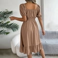 thumbnail image 3 of Square Neck Ruffle Hem Dress for Women Cute Short Puff Sleeve Dresses Casual Ruffle Shirred Flowy Party Dress, 3 of 9