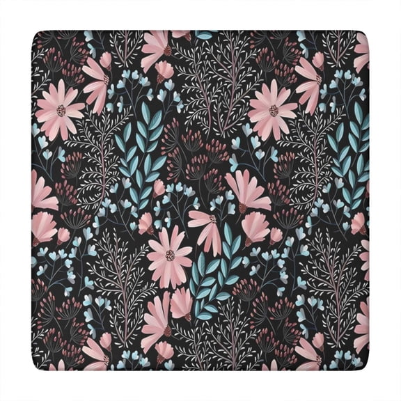 Pioneer Flower Floral Print Pattern Square Fitted Tablecloth with Elastic Edge,Square Table Cover,Washable Elastic Table Cover for Home Kitchen Party Decor 34"x34"