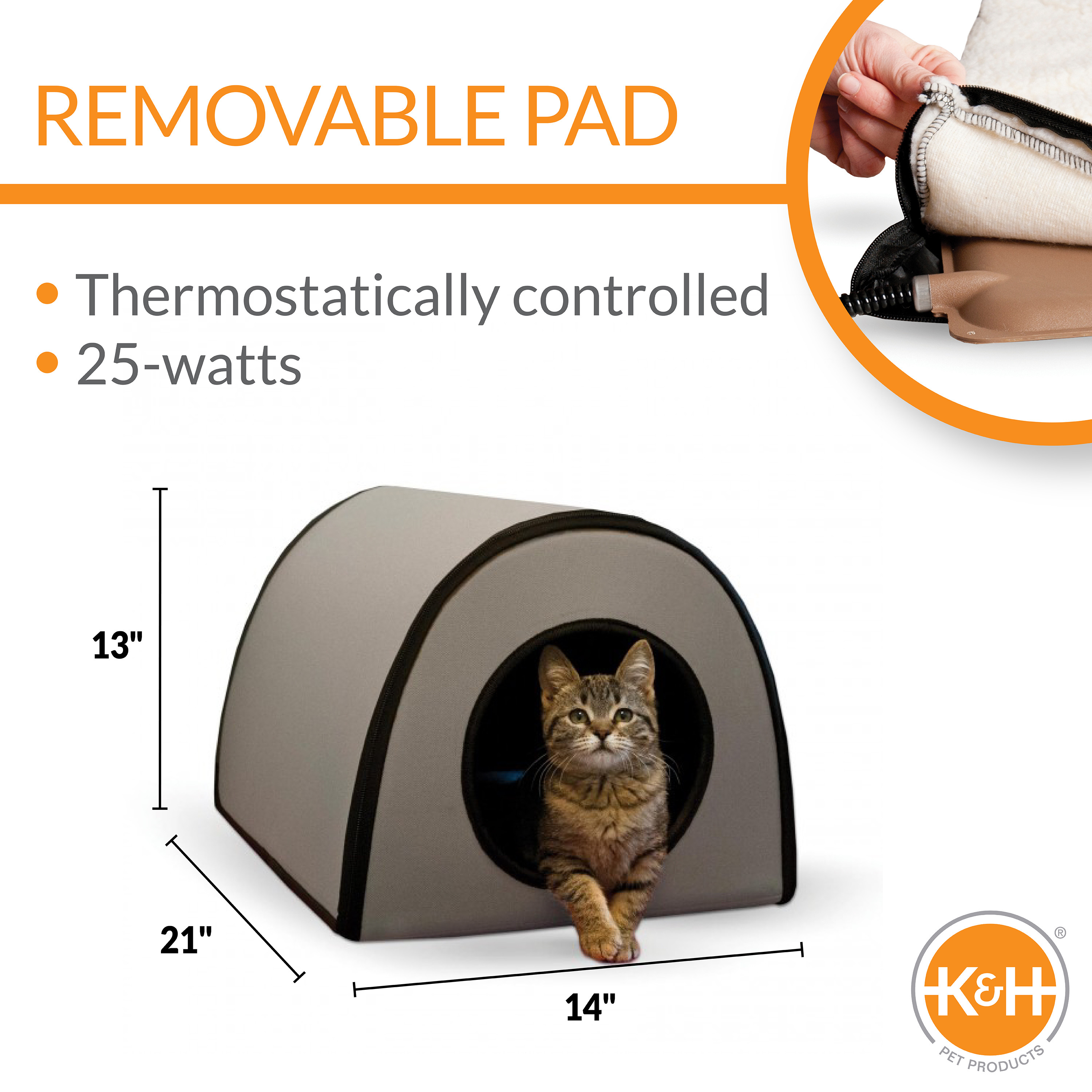 Ku0026H Pet Products Thermo Mod Kitty Shelter Outdoor Heated Kitty House Tan 21  X 14 X 13 Inches - Walmart.com