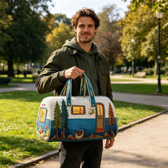 Quilted Bag Large Embroidery Duffle Bag For Women Travel Tote Bag With Cute Nature Prints Shoulder Bag For Weekend Trip