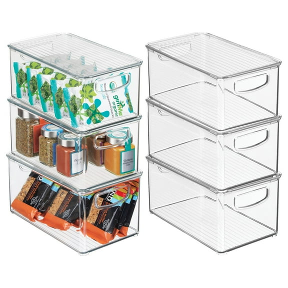 mDesign Plastic Deep Kitchen Storage Bin Box with Lid/Handles, 6 Pack, Clear