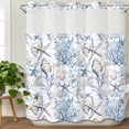 thumbnail image 3 of Blue Coastal No Hook Shower Curtain Waterproof,Bathroom Curtains with Snap in Liners and See Through Top Window,Ocean Coral Starfish Conch Sea Watercolor Hotel Style Bathtub Curtains Shower 72"Wx78"L, 3 of 8