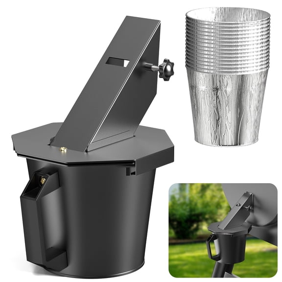 Fenfiny Grease Bucket with Lid & 15 Disposable Foil Liners, Smoker Drip Bucket Grease Catcher for Traeger, Recteq, Pit Boss, Z Grills & More, Black