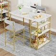 thumbnail image 4 of WhizMax Kitchen Table Set, Dining Table and Chairs for 2 with Storage Shelf for Small Spaces, Apartment, Grey and Gold White, 4 of 9