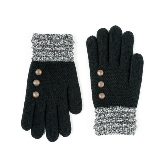 Britt's Knits Original Winter Knitted Gloves With Accent Buttons - Black (Women's)