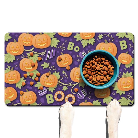 Ghost Boo Spooky Dog Mat for Food and Water Happy Halloween Absobing Durable 17x30 Inch Dog Water Mat Cat Mat for Food EcoFriendly Durable Pet Placemat