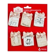 Holiday Time Christmas Tree Mini Ornaments, Rustic Messages, 6 Count