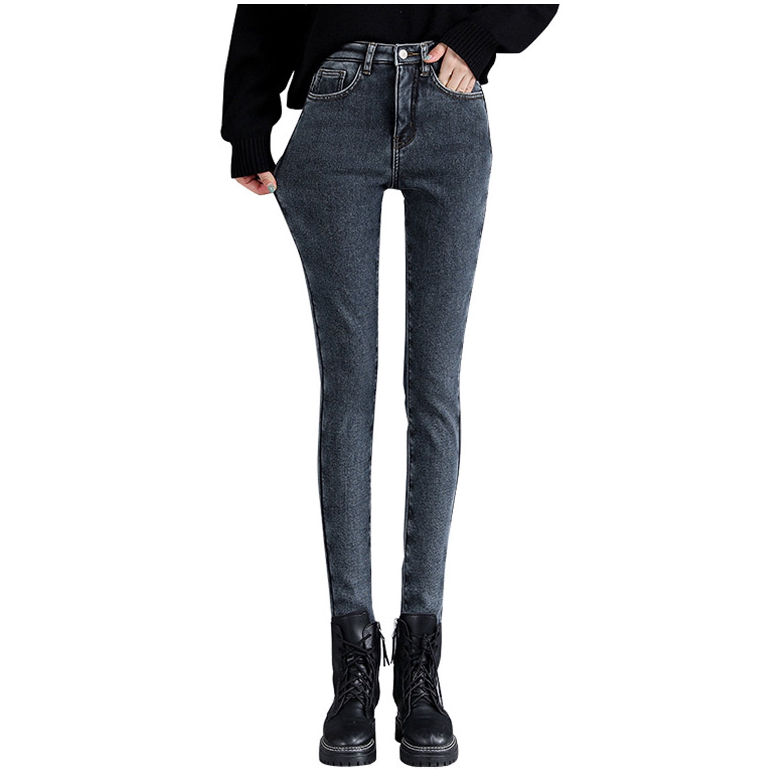 Women's Winter Fleece Lined Jeans Slim 