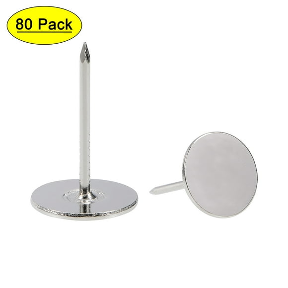 Uxcell Clavos de Madera de Cabeza Plana de 16mmx25mm Tono Plateado, Clavos de Tapicería, Paquete de 80