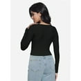thumbnail image 4 of Women Crew Neck Knitted Crop Shirt Long Sleeve Low Cut Basic Solid Tee Sexy Cutout Blouse Top Streetwear, 4 of 6