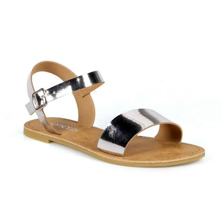 

Hotsoles Women s Metallic Flat Sandals