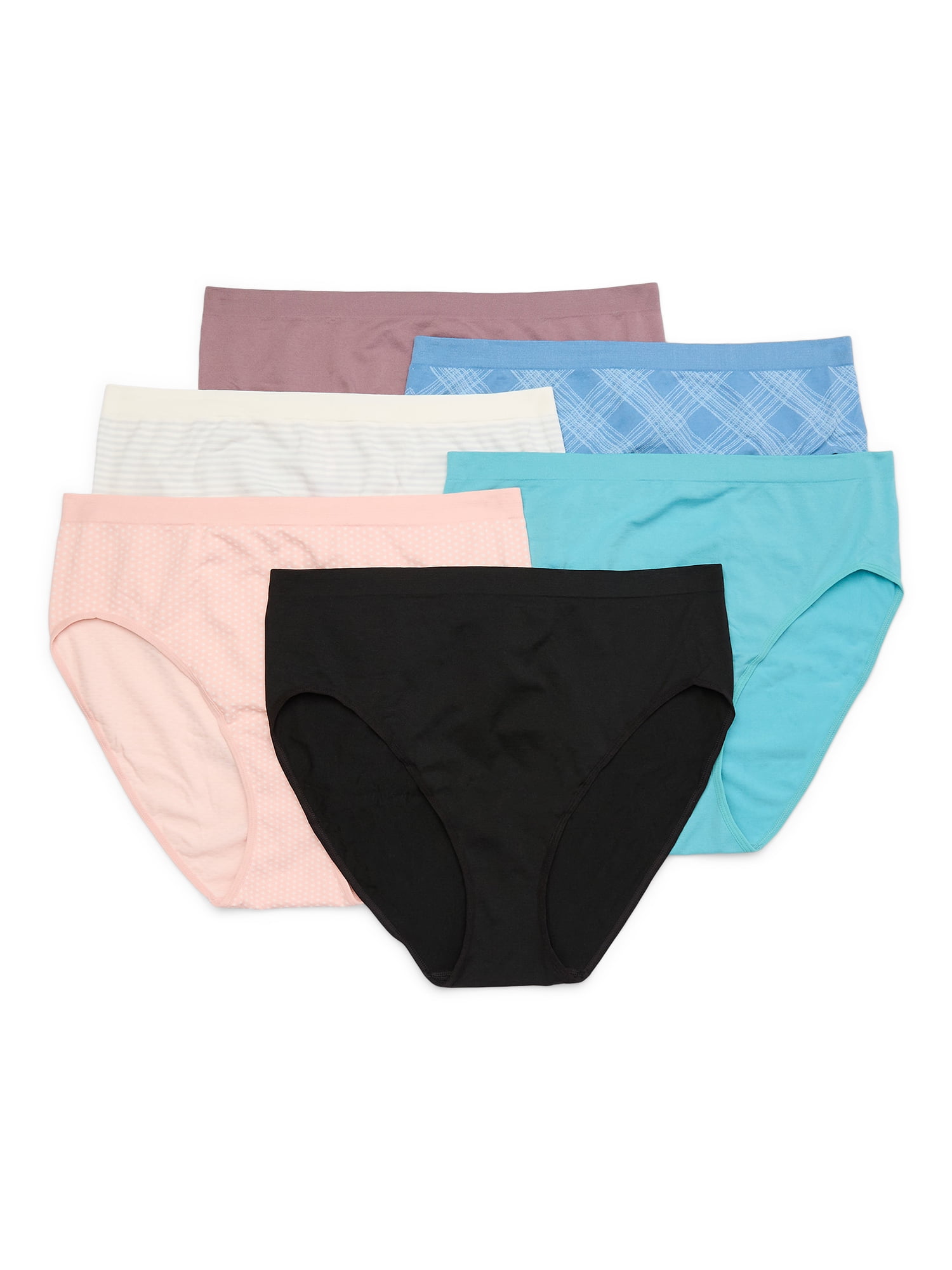 Joyspun Women's Seamless High Cut Panties, 6-Pack, Sizes XS-XXXL