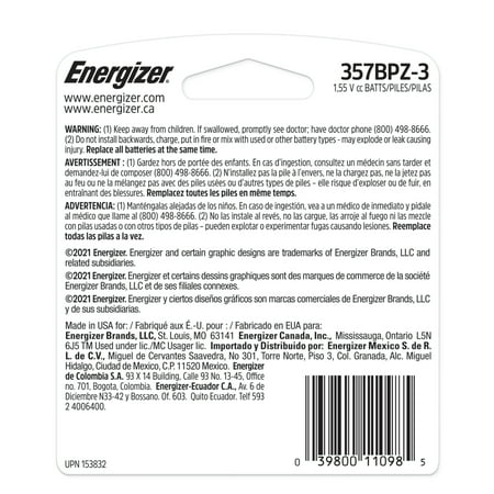 Energizer 357/303 Batteries (3 Pack), Button Cell Batteries
