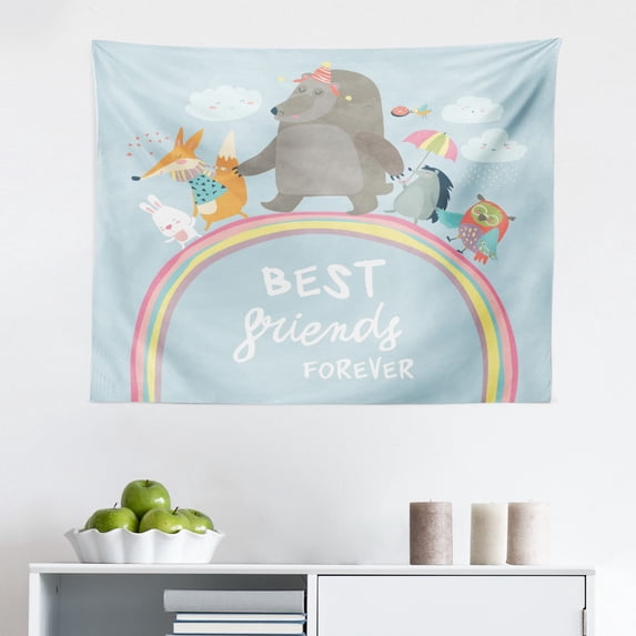 Saying Tapestry, Keep Calm and Live Your Own Message Magic Frame Unicorns Cartoon Design, Fabric Wall Hanging Decor for Bedroom Living Room Dorm, 2 Sizes, Multicolor, by Ambesonne
