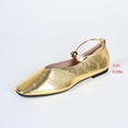 thumbnail image 4 of Womens Gold Ballet Flats Square Toe with Ankle Strap Pearl Accent Comfortable Metallic Dressy Casual Shoes,Size 37, 4 of 9
