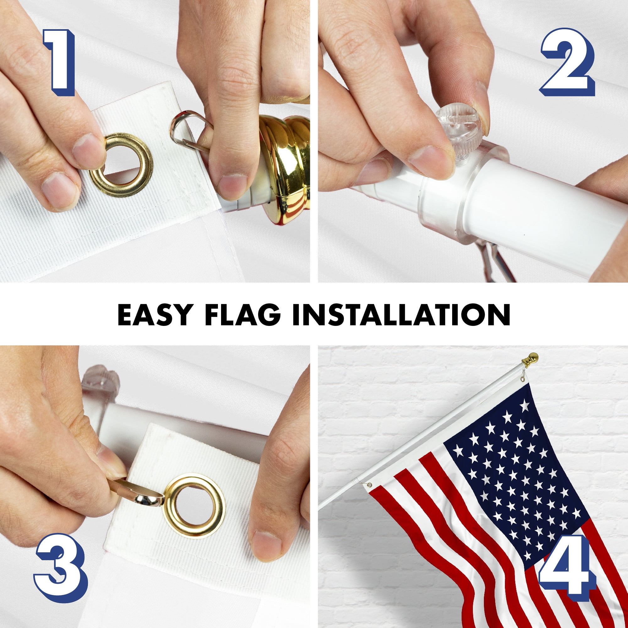 G128 Combo Pack: 5 Ft Tangle Free Aluminum Spinning Flagpole (White) & American USA Flag 2x3 Ft, LiteWeave Pro Series Printed 150D Polyester | Pole with Flag Included