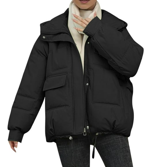 Wyzesi Womens Winter Coats Long Wool Winter Coats For Women Hooded Down Coat Long Sleeve Full Zipper Oversized Baggy Short Down Jacket Outwear Long Trench Coat Women Costume