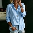 thumbnail image 2 of TEAJOPSUU Women's Trendy Cotton Blend Tops Long Sleeve Collared Button Down Shirts Casual Lace Trim Comfy Blouses A-Blue, 2 of 5