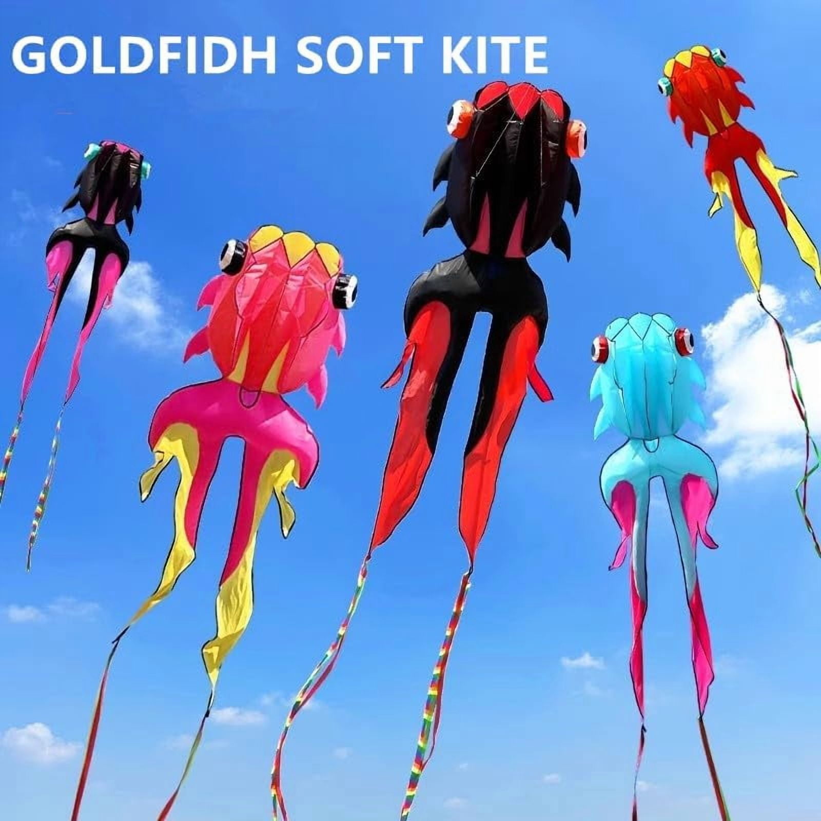Large 43ft 3D Goldfish Frameless Soft Umbrella Kite for Adults, Easy to Fly with 330ft String for Beach and Park, Ages 12+