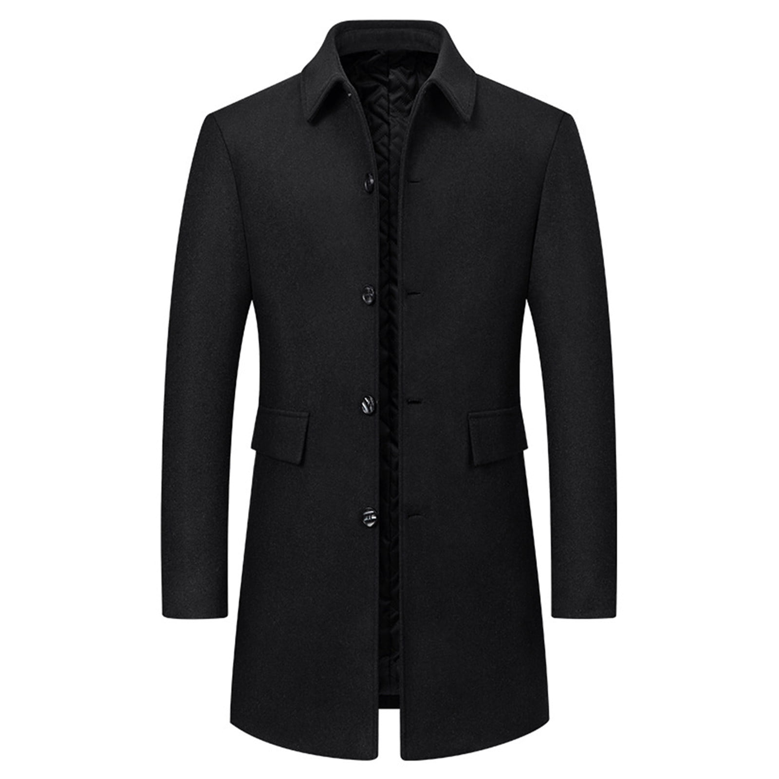 gbyLJF Men's Woolen Overcoat Solid Color Lapel Long Coat Casual