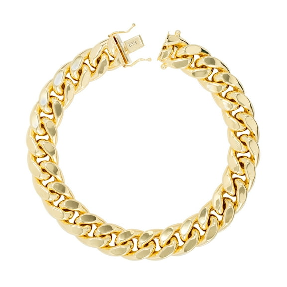 Nuragold 10k Real Yellow Gold Miami Cuban Link 9mm Chain Bracelet (7"-9") Italian Jewelry for Men