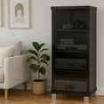 thumbnail image 2 of CorLiving Holland Black Engineered Wood Tall Narrow Media Storage Cabinet with Glass Doors - DVD Storage Shelves, CD Rack, Display Cabinet, 2 of 6