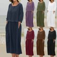 thumbnail image 1 of Robe Longue Plissée Décontractée à Manches Longues Unie pour Femmes pour Printemps et Été, 1 of 9
