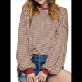 thumbnail image 1 of Camiseta de Larga Extragrande para Mujer, Túnica A Rayas con Bloques de Color, Sudadera Holgada de Otoño con Cuello Redondo y Rojo XL, 1 of 10
