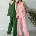thumbnail image 4 of Womens Casual Cotton Linen 2 Piece Outfits V Neck Sleeveless Tank Tops Wide Leg Pants Sets Tracksuits with Pockets, 4 of 8