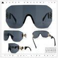 thumbnail image 2 of Womens Oversized Rectangle Rimless Shield Designer Jewel Hinge Diva Sunglasses Black Gold - Black, 2 of 8