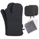 thumbnail image 1 of Inteprter guantes de cocina de silicona para microondas, juego de soporte para ollas, manoplas para horno, guantes de barbacoa resistentes al calor de Herramientas y accesorios para hornear Negro Inteprter HA003893-02, 1 of 1