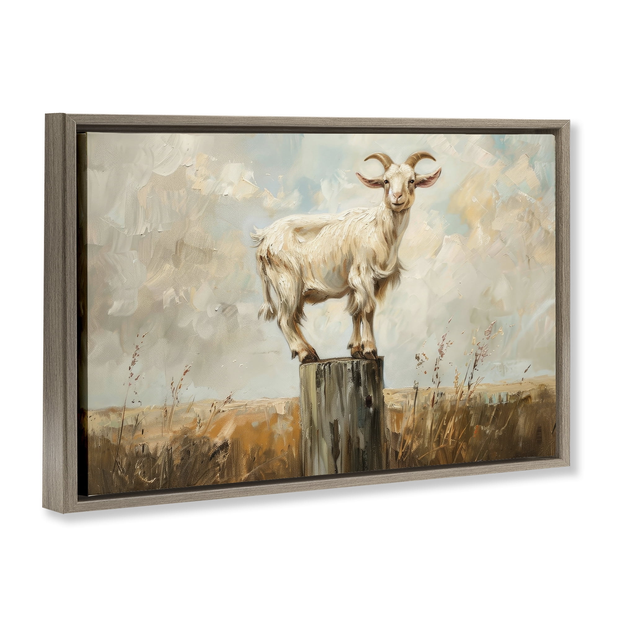 Stupell Industries On The Fence Goat Animals & Insects Painting Brown Floater Framed Canvas Art Print Wall Art, 31 x 21