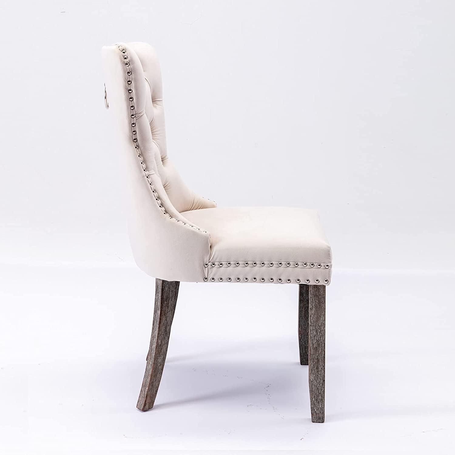Rhomtree Velvet Tufted Dining Side Chairs, Beige (Set of 2)