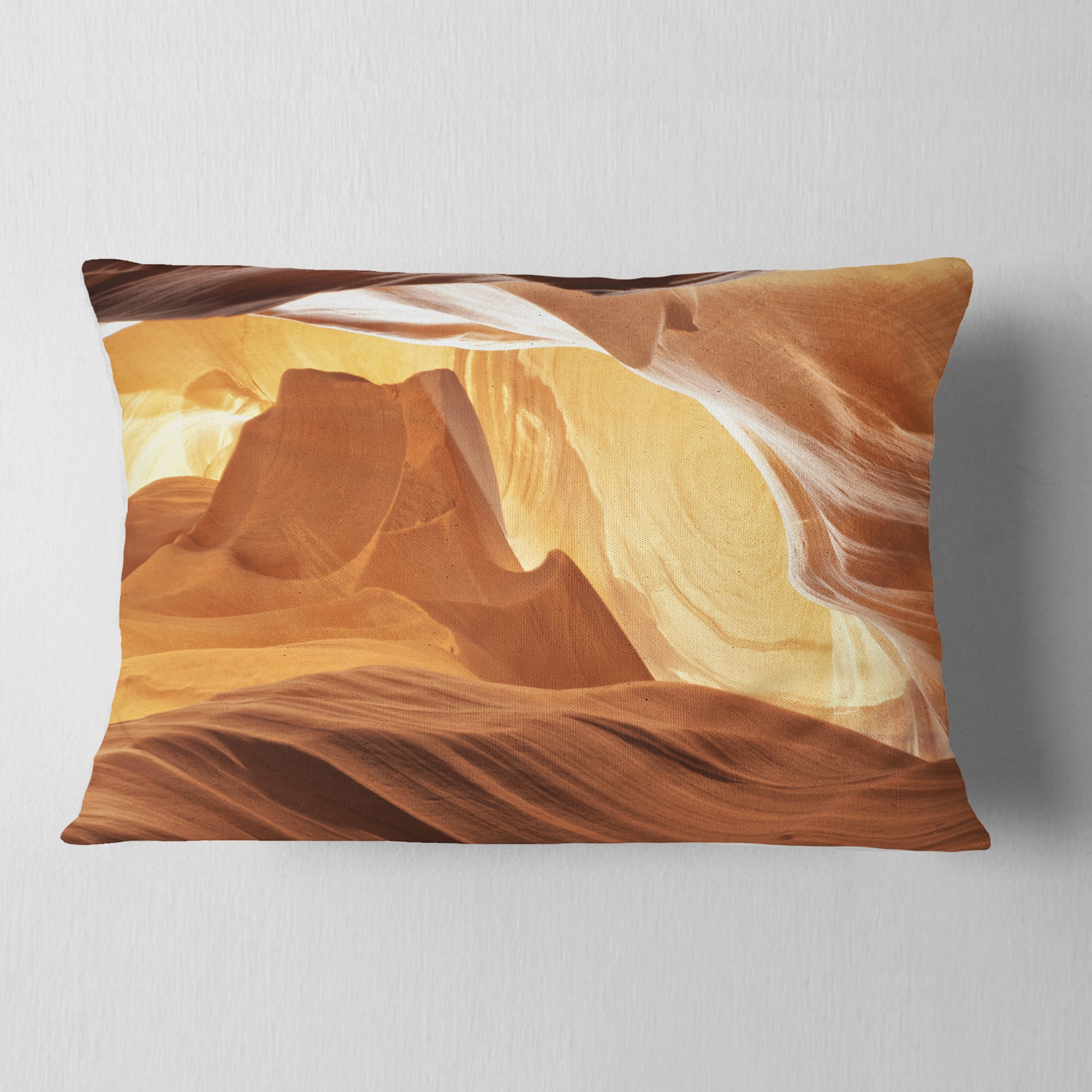 Designart Antelope Canyon with Light Rays - Landscape Photography Throw Pillow - 12x20