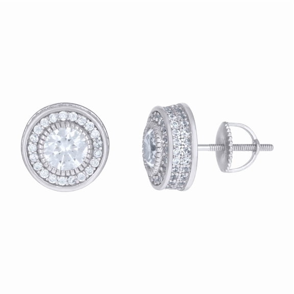 925 Sterling Silver Mens Cubic-Zirconia Round Fashion Stud Earrings
