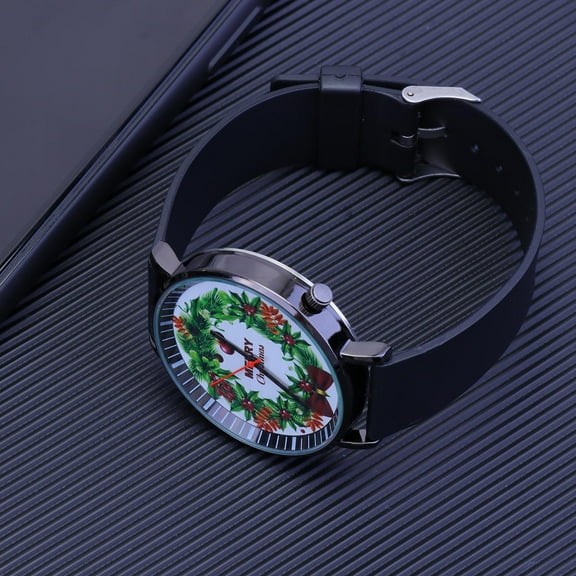 EXHUMKY Fashionable Christmas Wristwatch Black Quartz Adjustable Strap Timekeeping