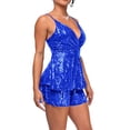 thumbnail image 6 of Elegant Festival Style Layered Deep Back Jumpsuit Dress for Women, Sleeveless Sequin Midi Romper with Wrap V Neck, Spaghetti Straps, and Ruffle Hem â for Party, Club, and Events, 6 of 7