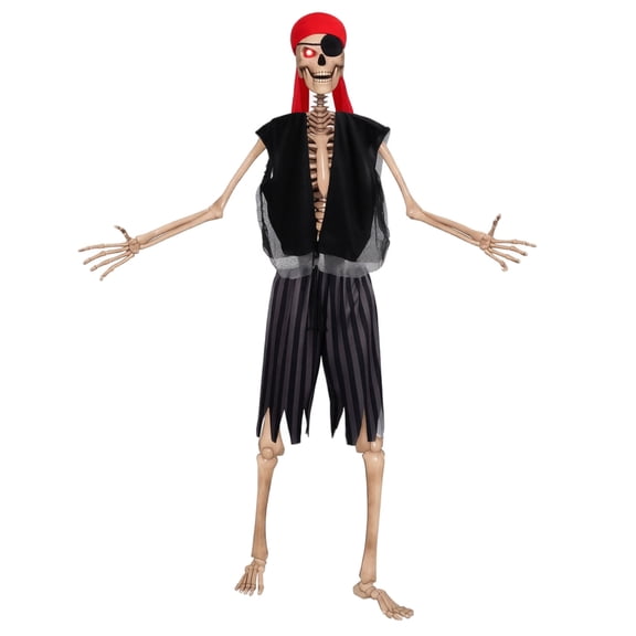 Halloween 12 ft Skeleton Pirate Costume Set, Giant Outdoor Yard Decoration Outfit with Cape Head Scarf Vest for Garden Lawn