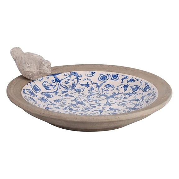Ceramic Birdbath - Blue & White Outdoor Bird Bath - Decorative Garden Bird Baths - Aged Ceramic Design - Small Bird Water Fountain for Yard & Patio