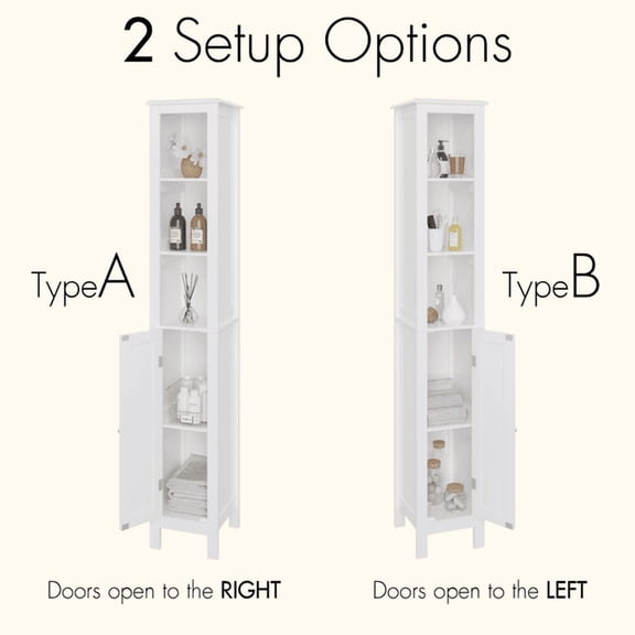White Freestanding Bathroom Storage Cabinet, 66.92" Tall with 1 Door, Adjustable Shelves, Open Compartments & Anti-Tip Design for Small Spaces Bathroom Kitchen Living Room