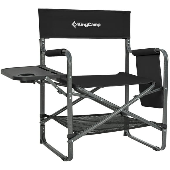 KingCamp Outdoor Folding Director Chair with Bottom Mesh Storage, Black