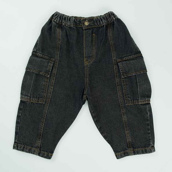 Kids Boys Denim Pants Cargo Jogger Pants Stretch Elastic Waist with Pocket Loose Fit Casual Essentials Shorts 6-7 Years