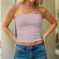 thumbnail image 3 of APEXFWDT Women's Striped Tube Tops Strapless Bandeau Tops Double Lined Slim Fit Summer Y2K Going Out Tank Tops for Girls，XL,Watermelon Red, 3 of 9