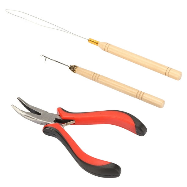 Kit de herramientas para extensiones de cabello, anillos de silicona, kit de extensión para peinados, mango de madera, ganchillo, peinado rápido para peluquería para salón ANGGREK Otros