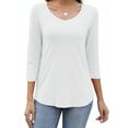 thumbnail image 2 of Liher 3/4 Sleeve T-shirts for Women Fashion V Neck Basic Top Comfort Soft White Tee Shirt Clothes Size XXL, 2 of 6