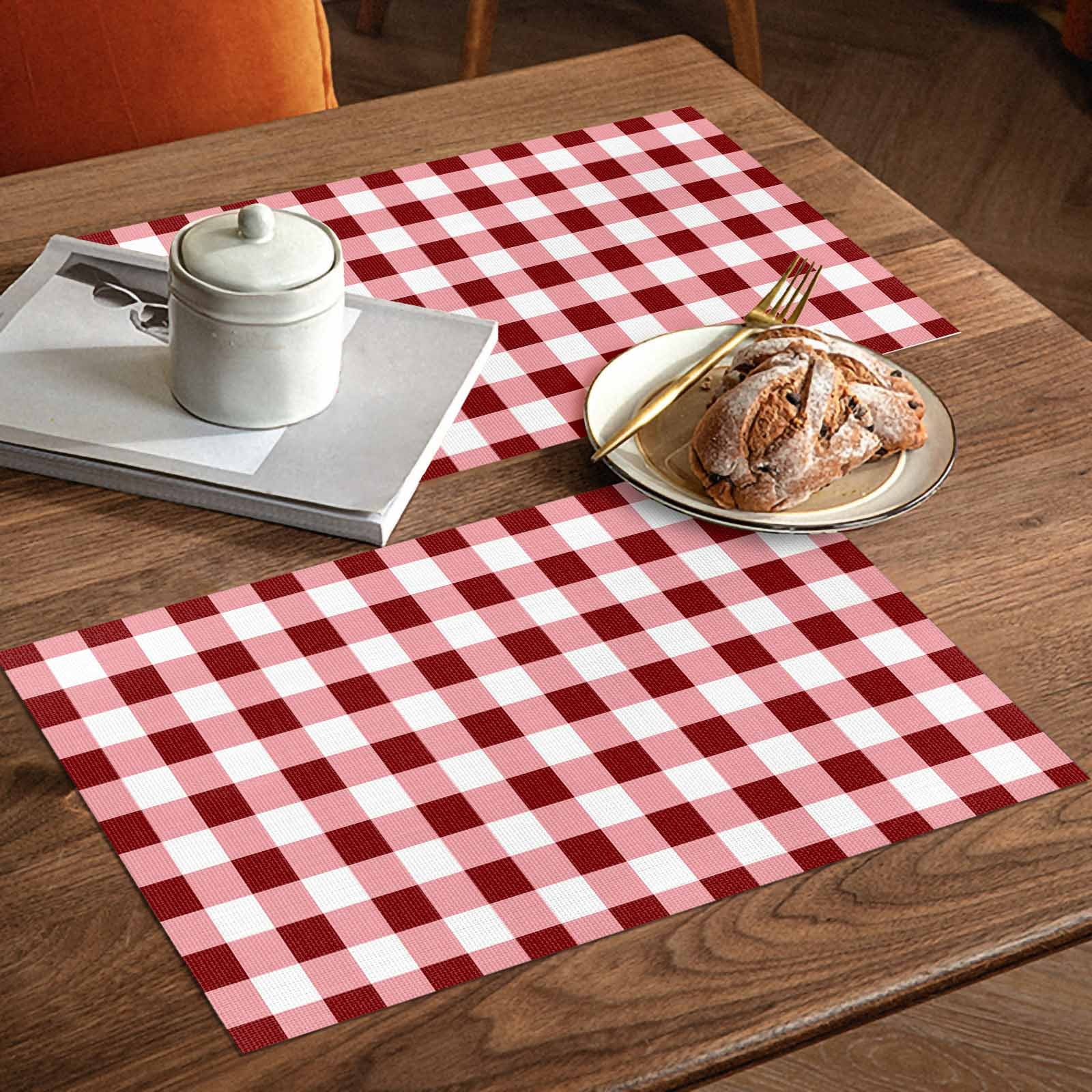 Placemats Set of 4, Red Check Buffalo Plaid Placemats Set of 4, Check Lines Tablemats Washable Placemat Table Decoration for Kitchen Table Dinner Party Home Decor Indoor Outdoor 13x19 Inch