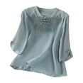 thumbnail image 1 of Vestidos Casuales Para Mujer, Blusas De Mujer De Moda Blusa bordada de imitación de lino con mangas 3/4, cuello redondo y hebilla, moderna, 1 of 9