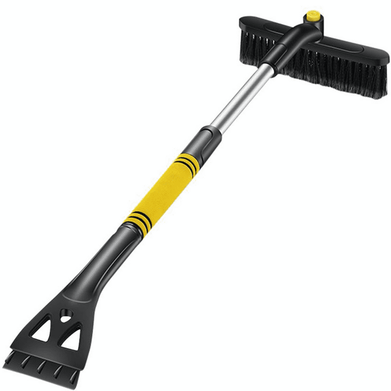 Car Snow Brush and Ice Scraper, 25” to 31” Extendable Snow Broom for Small  Car with Soft Grip, Pivoting Head and Detachable Car Ice Scraper (Yellow)