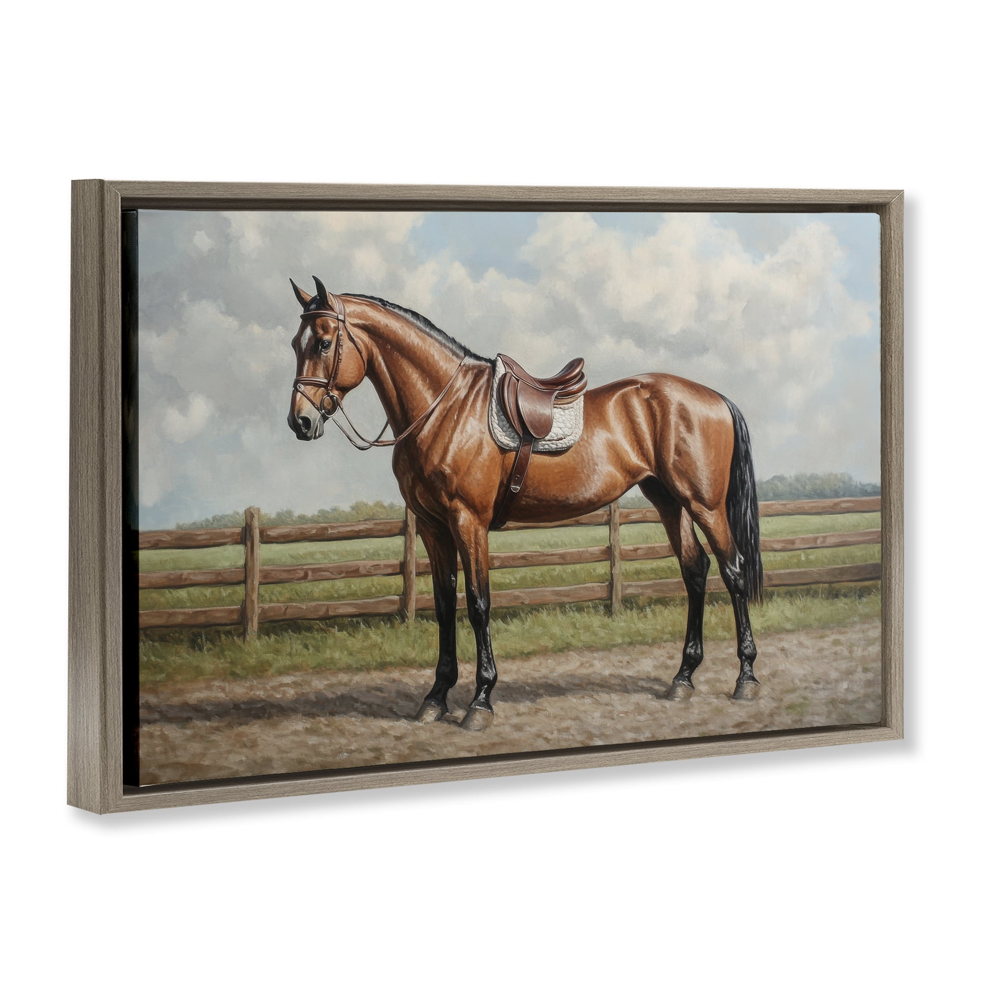 Stupell Industries Sunshine Pony on Farm Path Brown Framed Floater Canvas Wall Art, design by Petal Prints Design